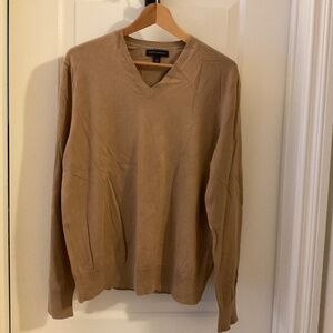 Men’s V Neck Sweater Large Khaki Silk Cashmere